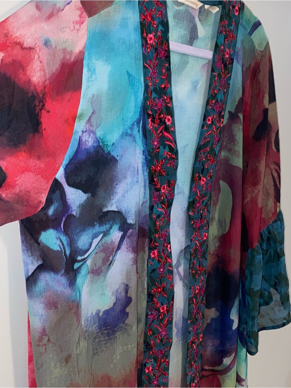 Soft Surroundings Embroidered Duster Cardigan XL Lagenlook Whimsigoth Boho Indie - Picture 12 of 13